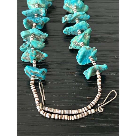 VTG Artisan Large Turquoise Nugget Necklace Heishi/Shell Spacers Hook Clasp 31" - Picture 9 of 10